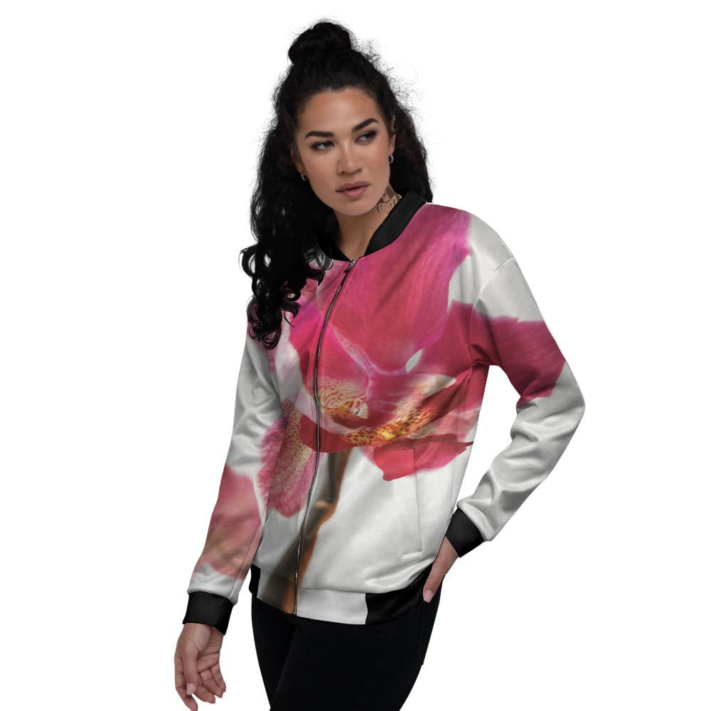 Orchid Flower Pink Print Women's Bomber Jacket-grizzshop