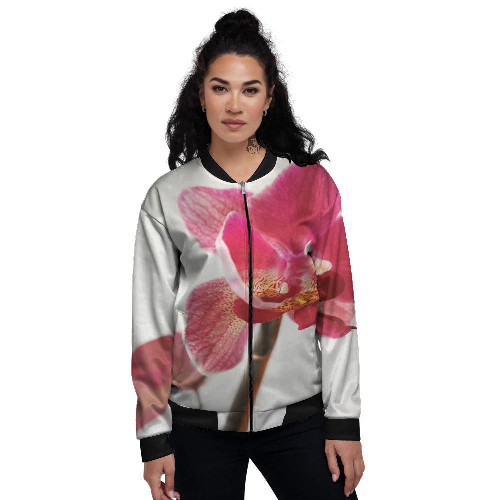 Orchid Flower Pink Print Women's Bomber Jacket-grizzshop
