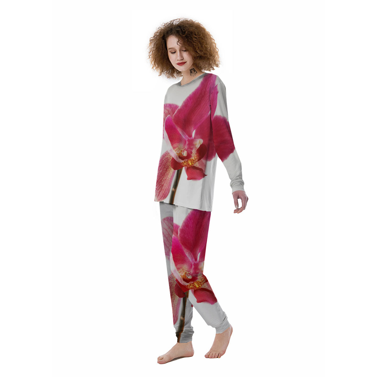 Orchid Flower Pink Print Women's Pajamas-grizzshop