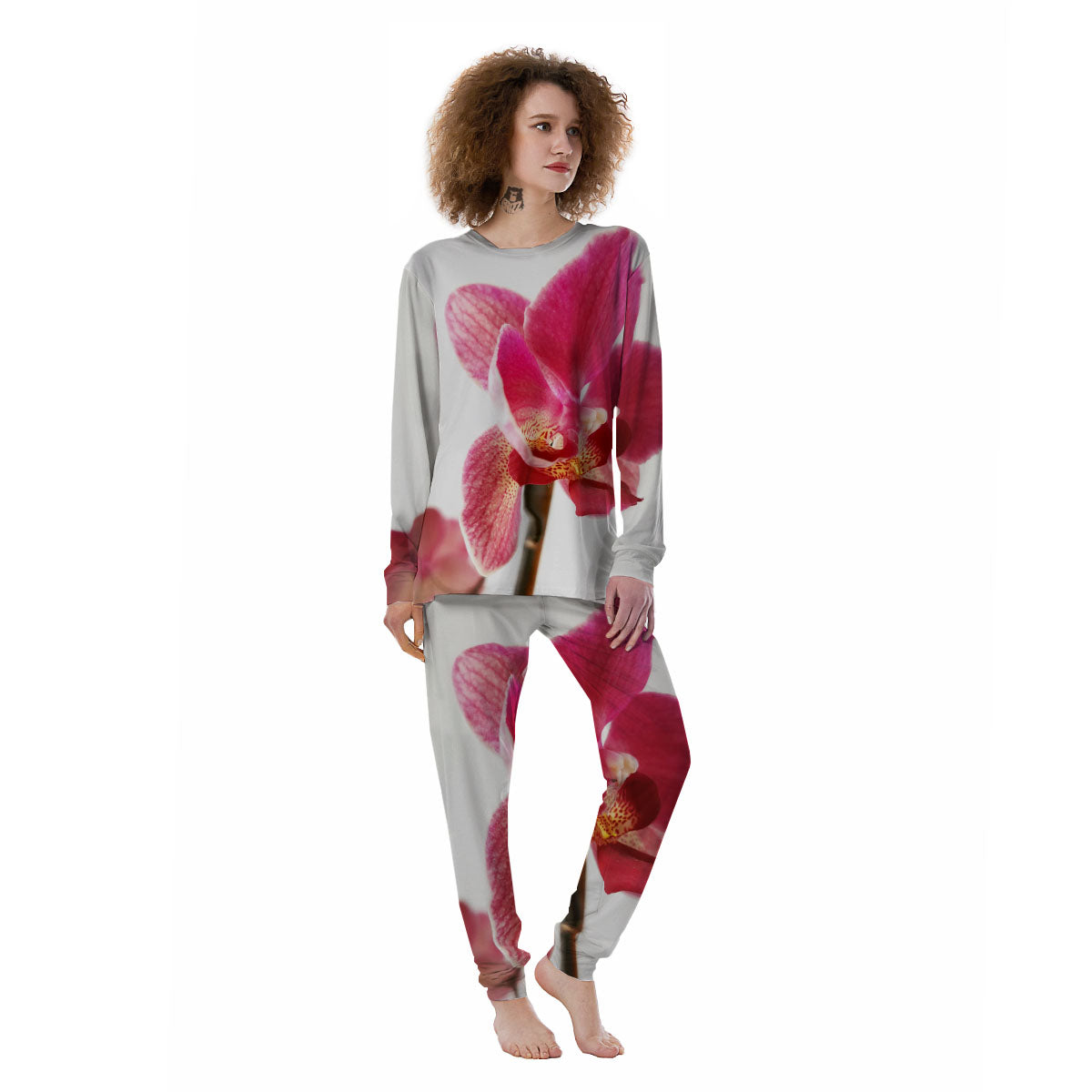 Orchid Flower Pink Print Women's Pajamas-grizzshop