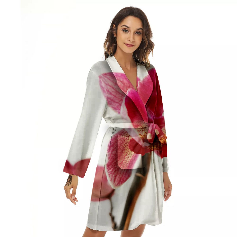 Orchid Flower Pink Print Women's Robe-grizzshop