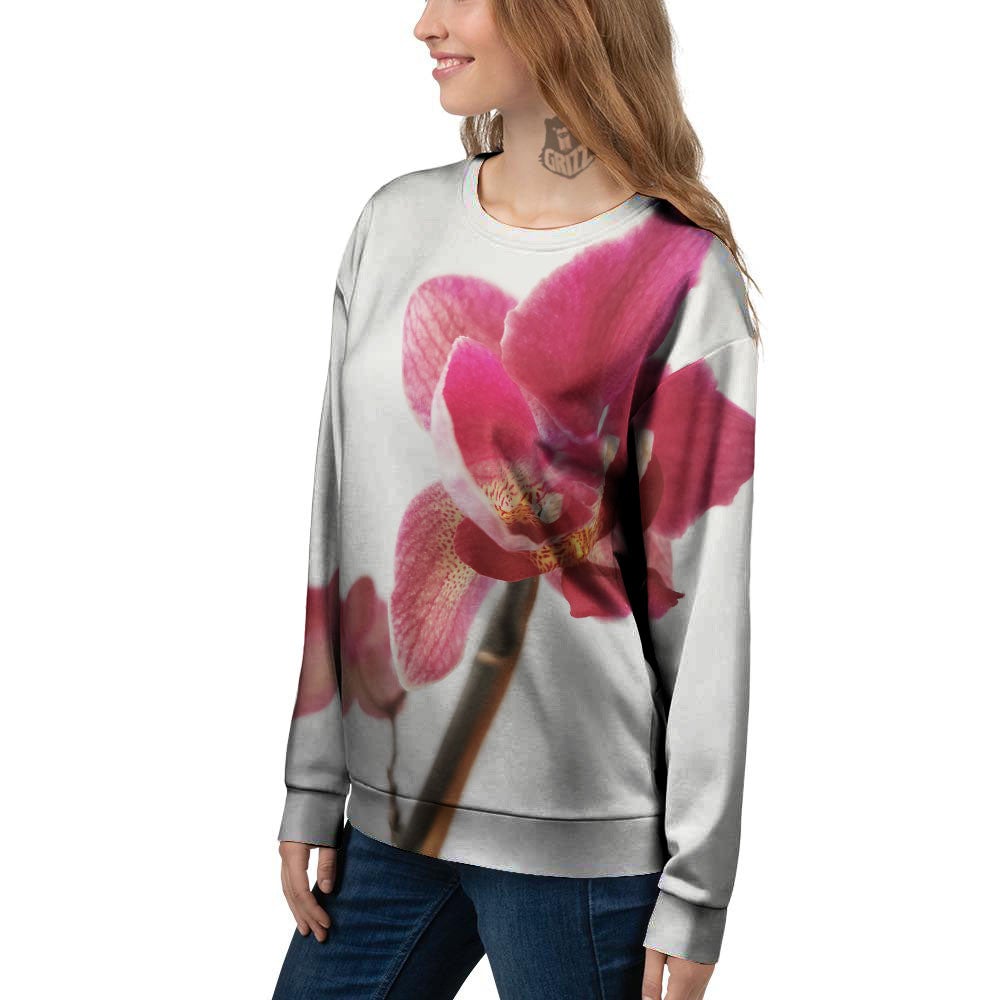 Orchid Flower Pink Print Women's Sweatshirt-grizzshop