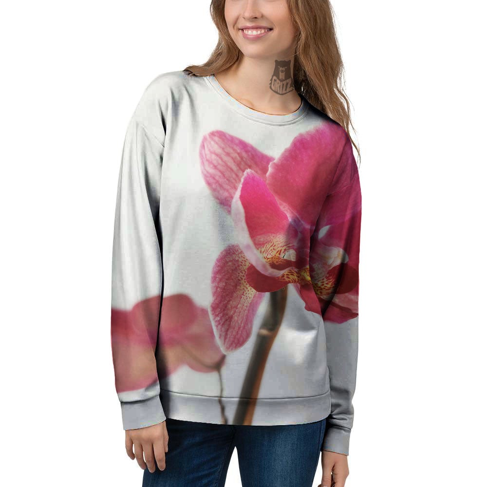Orchid Flower Pink Print Women's Sweatshirt-grizzshop