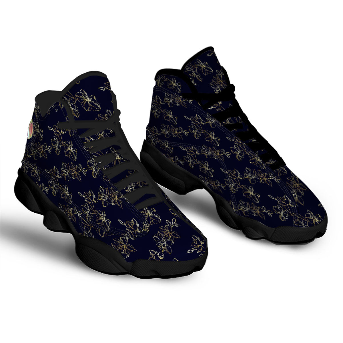 Orchid Golden Print Pattern Black Basketball Shoes-grizzshop