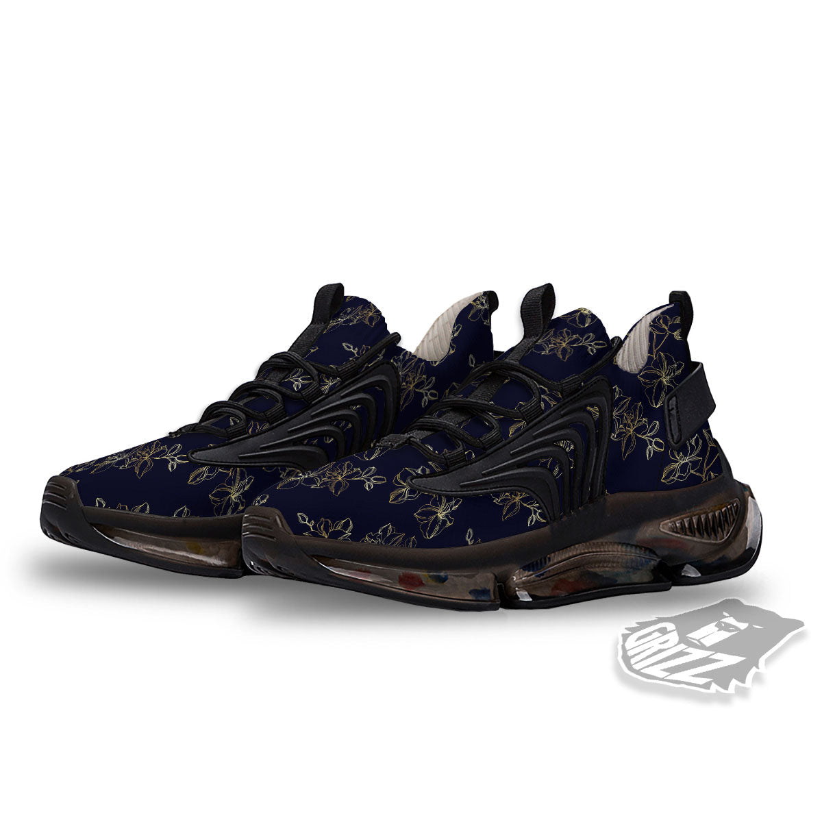 Orchid Golden Print Pattern Black Gym Shoes-grizzshop