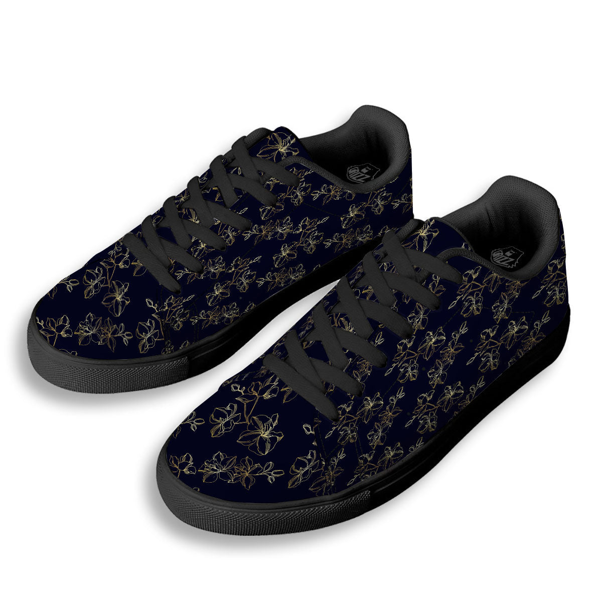 Orchid Golden Print Pattern Black Low Top Sneakers-grizzshop