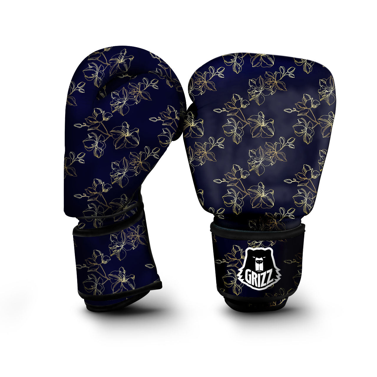 Orchid Golden Print Pattern Boxing Gloves-grizzshop
