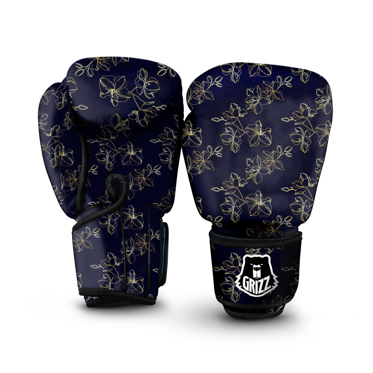 Orchid Golden Print Pattern Boxing Gloves-grizzshop