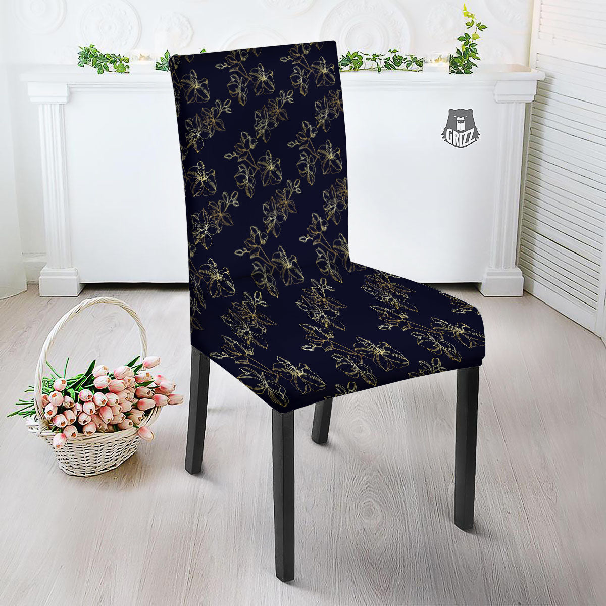 Orchid Golden Print Pattern Dining Chair Slipcover-grizzshop