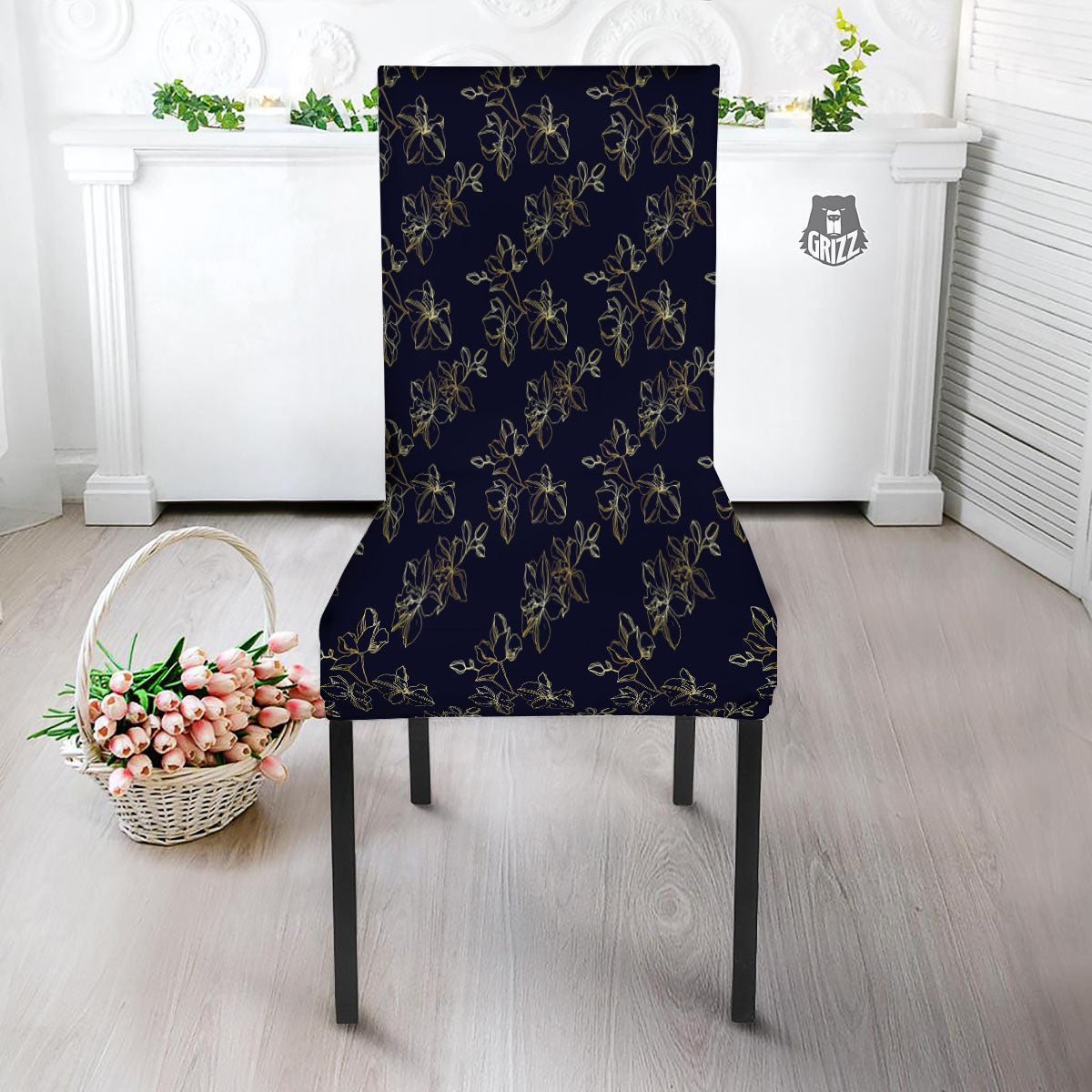 Orchid Golden Print Pattern Dining Chair Slipcover-grizzshop
