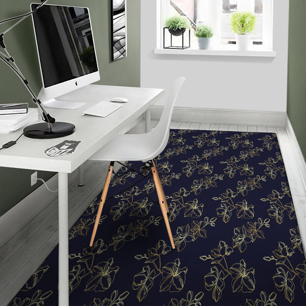 Orchid Golden Print Pattern Floor Mat-grizzshop