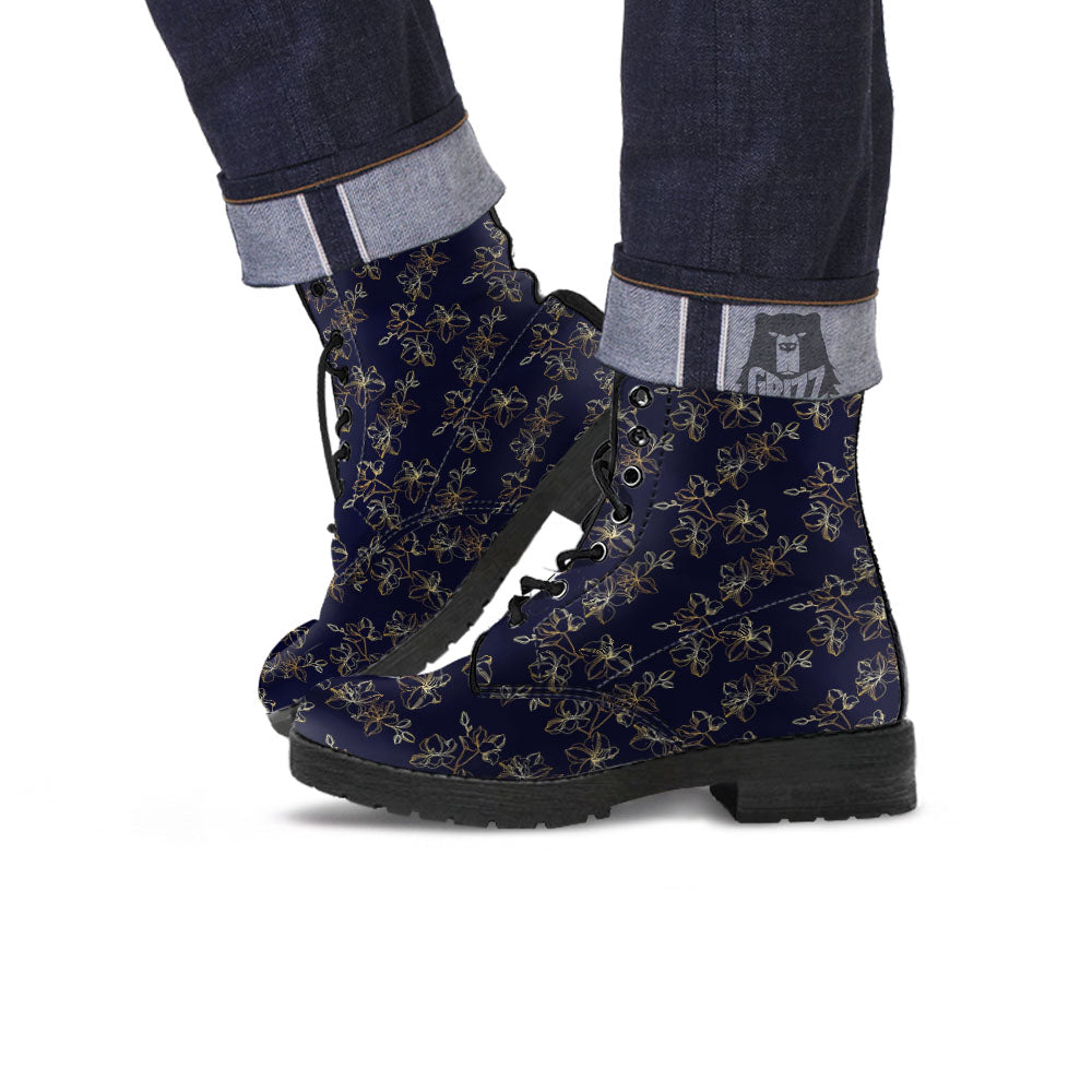 Orchid Golden Print Pattern Leather Boots-grizzshop