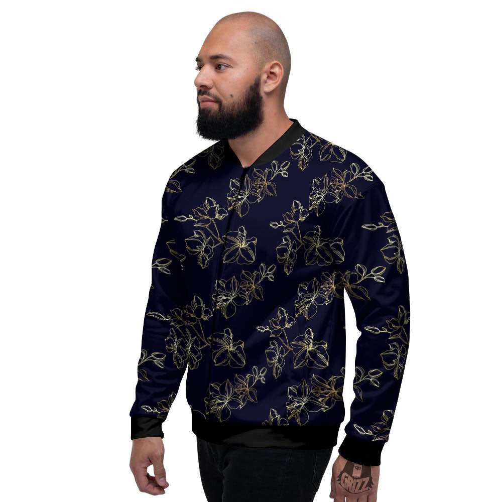 Orchid Golden Print Pattern Men's Bomber Jacket-grizzshop