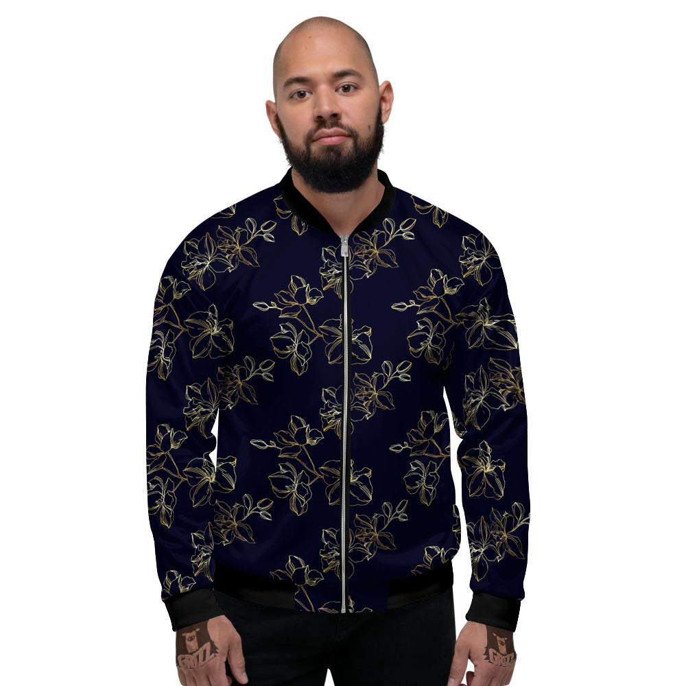 Orchid Golden Print Pattern Men's Bomber Jacket-grizzshop
