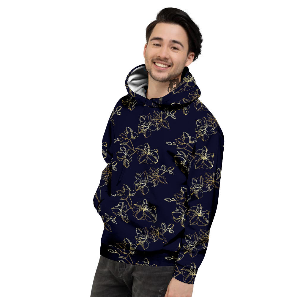 Orchid Golden Print Pattern Men's Hoodie-grizzshop