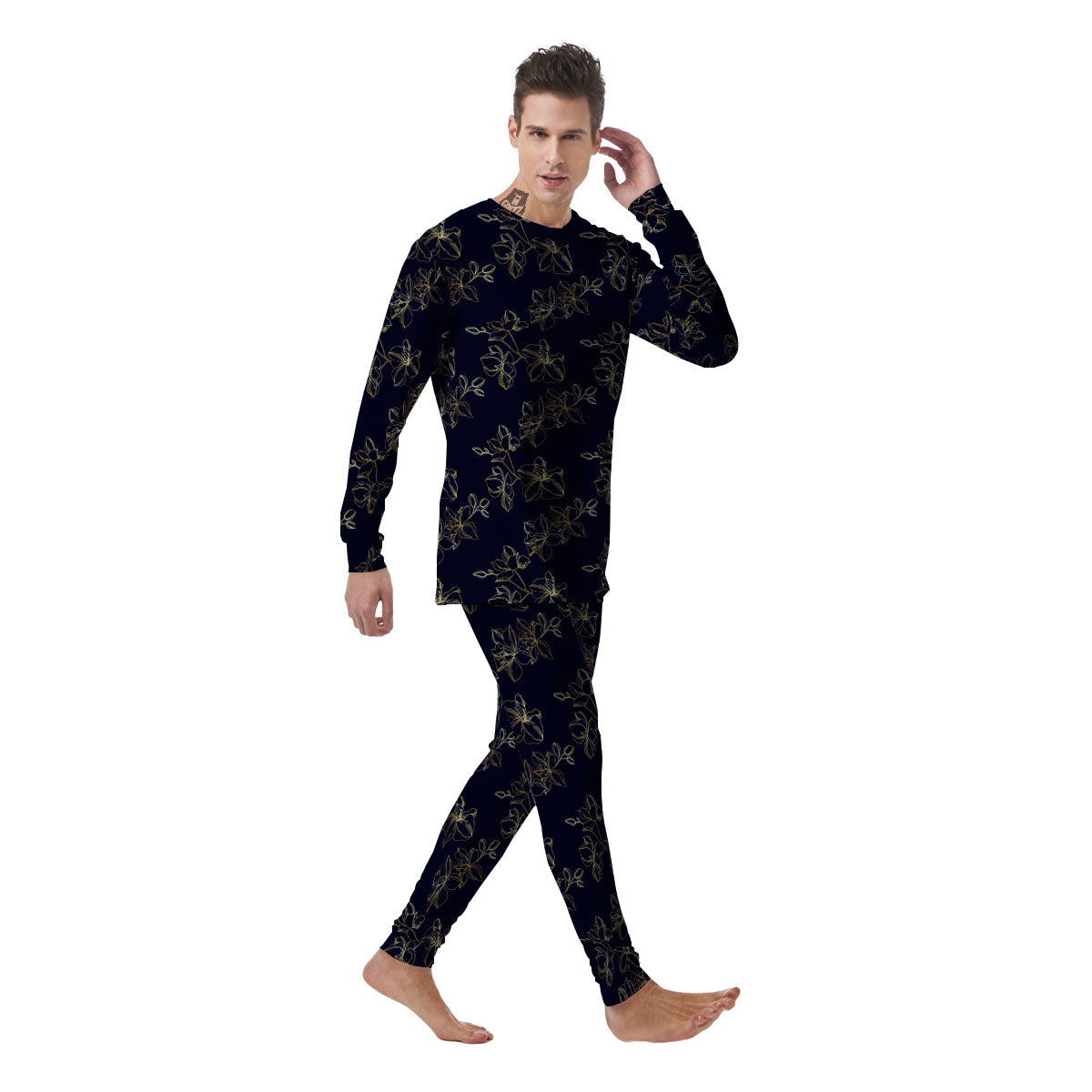 Orchid Golden Print Pattern Men's Pajamas-grizzshop