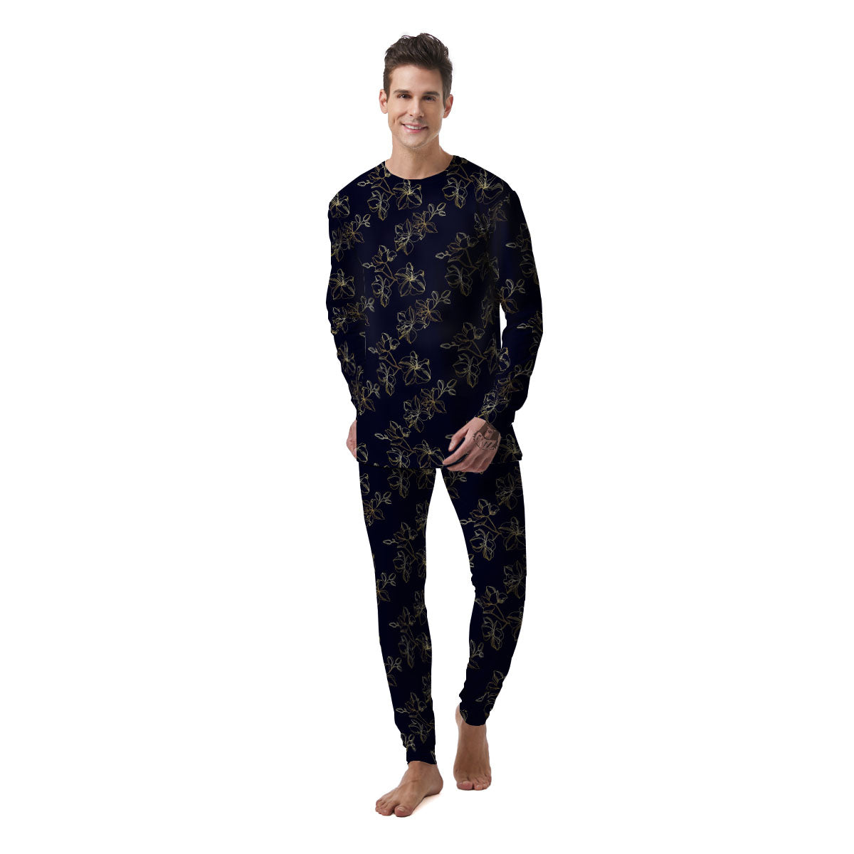 Orchid Golden Print Pattern Men's Pajamas-grizzshop