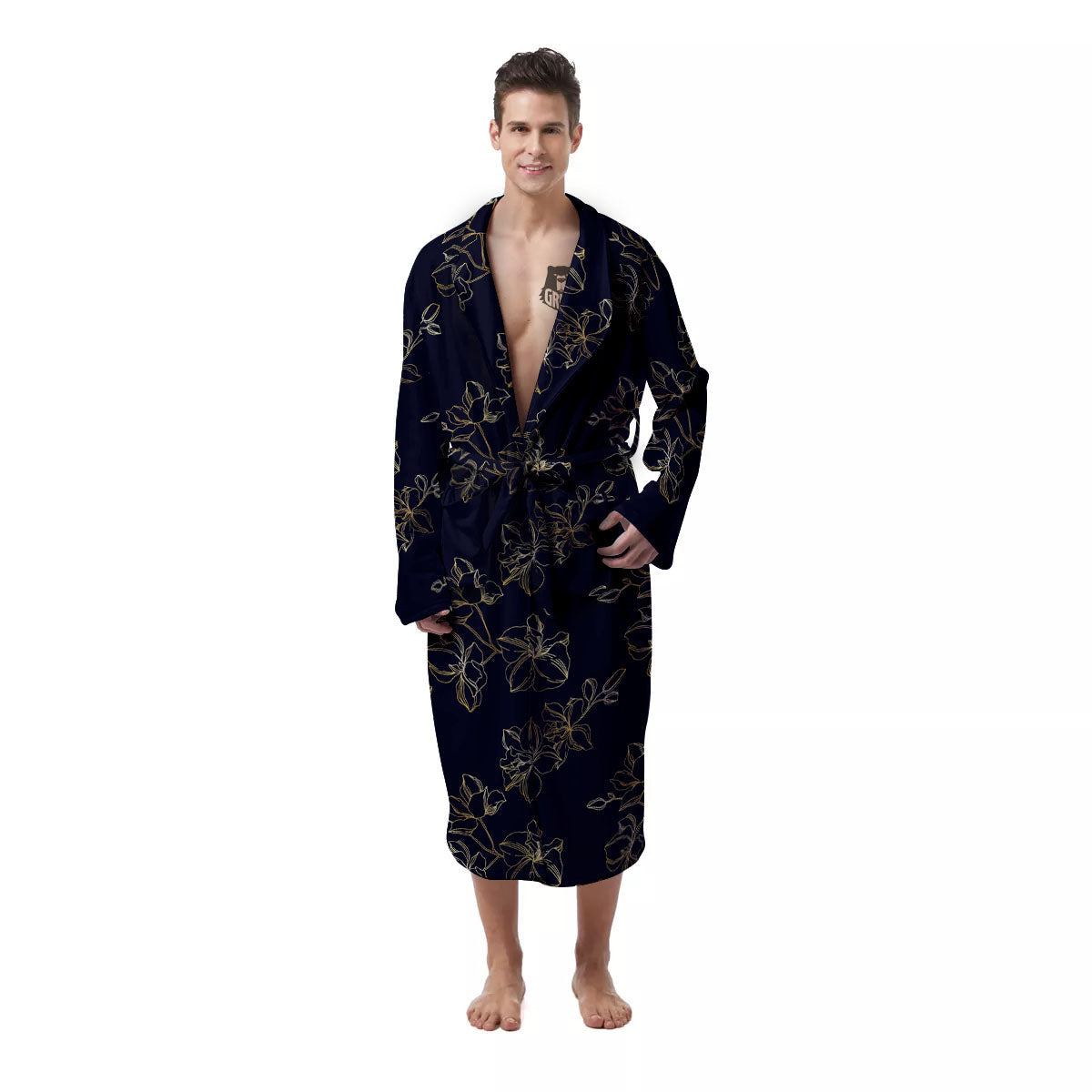 Orchid Golden Print Pattern Men's Robe-grizzshop