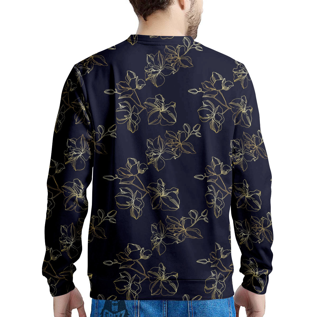 Orchid Golden Print Pattern Men's Sweatshirt-grizzshop