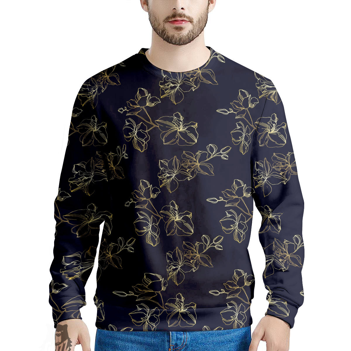 Orchid Golden Print Pattern Men's Sweatshirt-grizzshop
