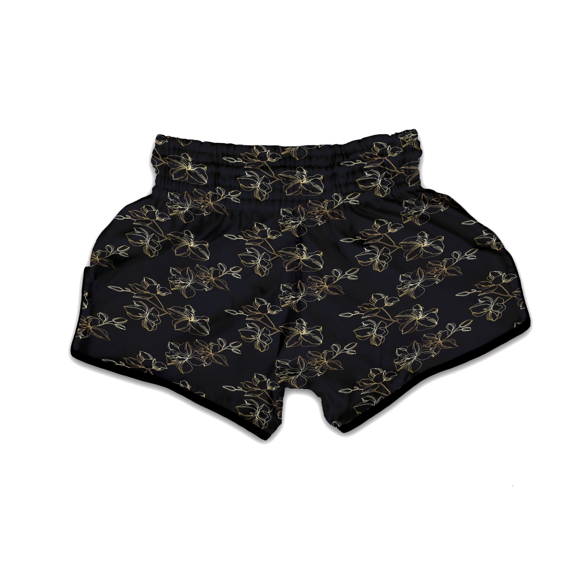 Orchid Golden Print Pattern Muay Thai Boxing Shorts-grizzshop