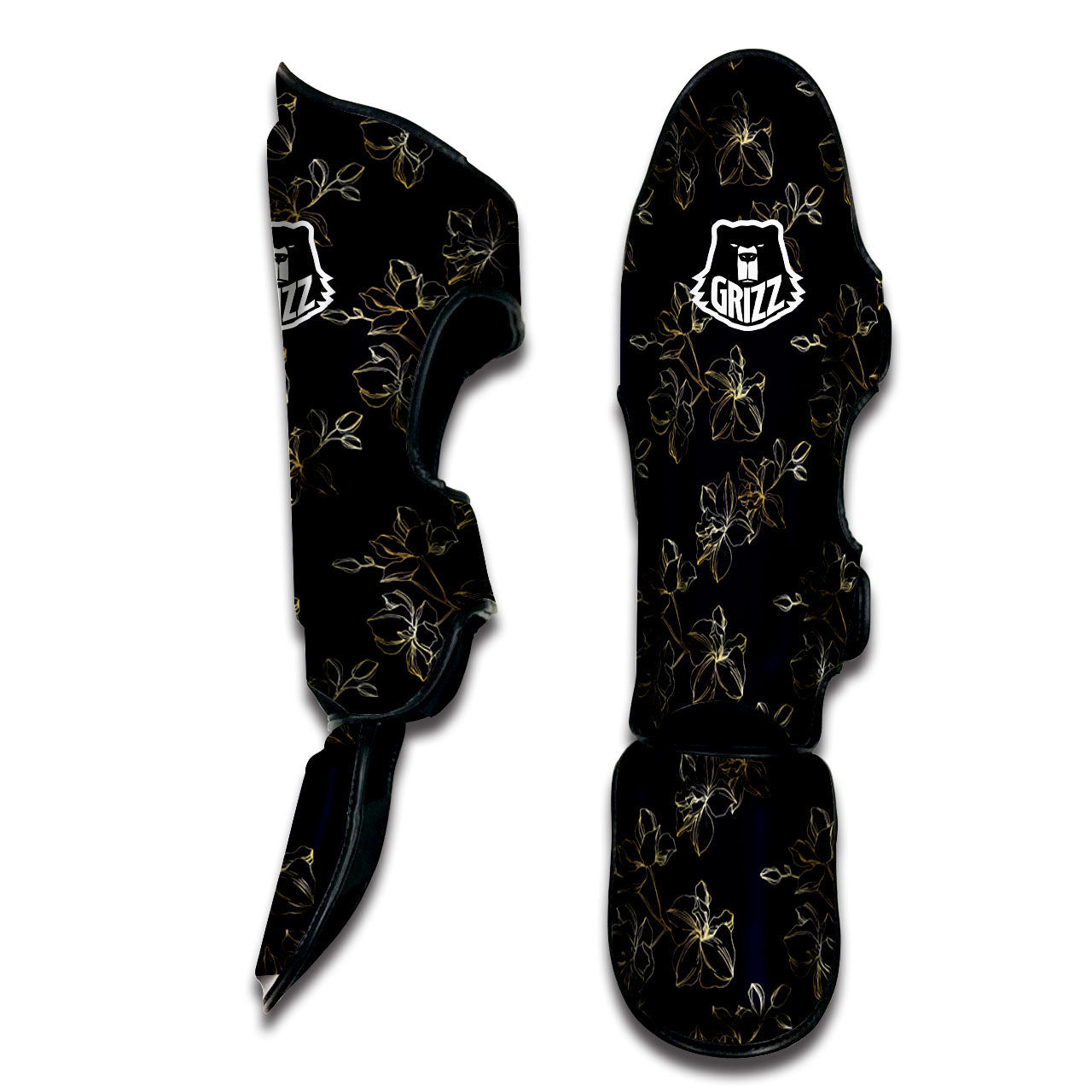 Orchid Golden Print Pattern Muay Thai Shin Guards-grizzshop