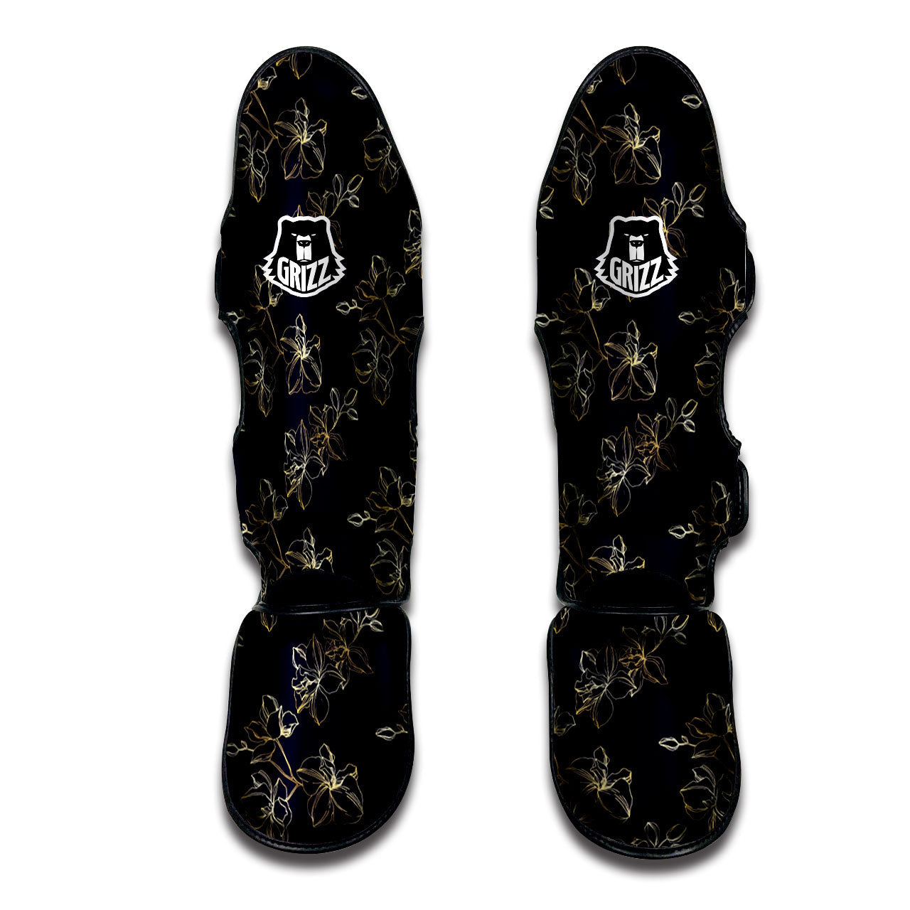 Orchid Golden Print Pattern Muay Thai Shin Guards-grizzshop