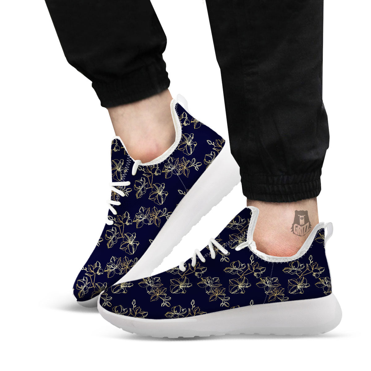 Orchid Golden Print Pattern White Athletic Shoes-grizzshop
