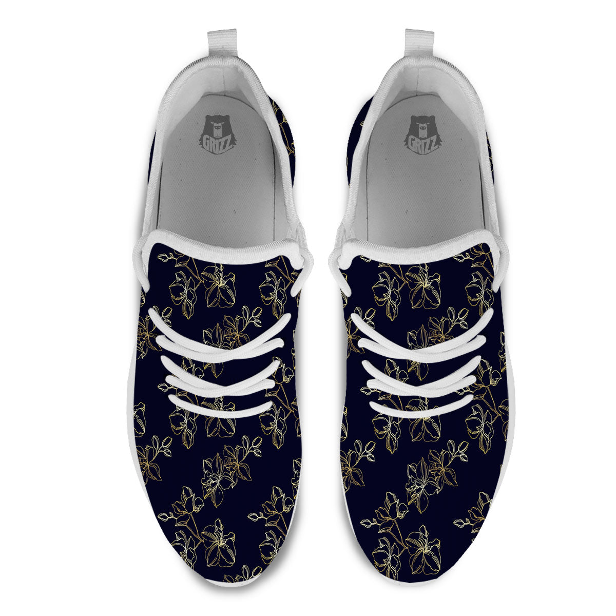 Orchid Golden Print Pattern White Athletic Shoes-grizzshop