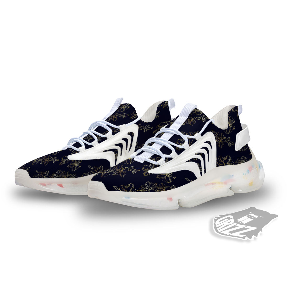 Orchid Golden Print Pattern White Gym Shoes-grizzshop