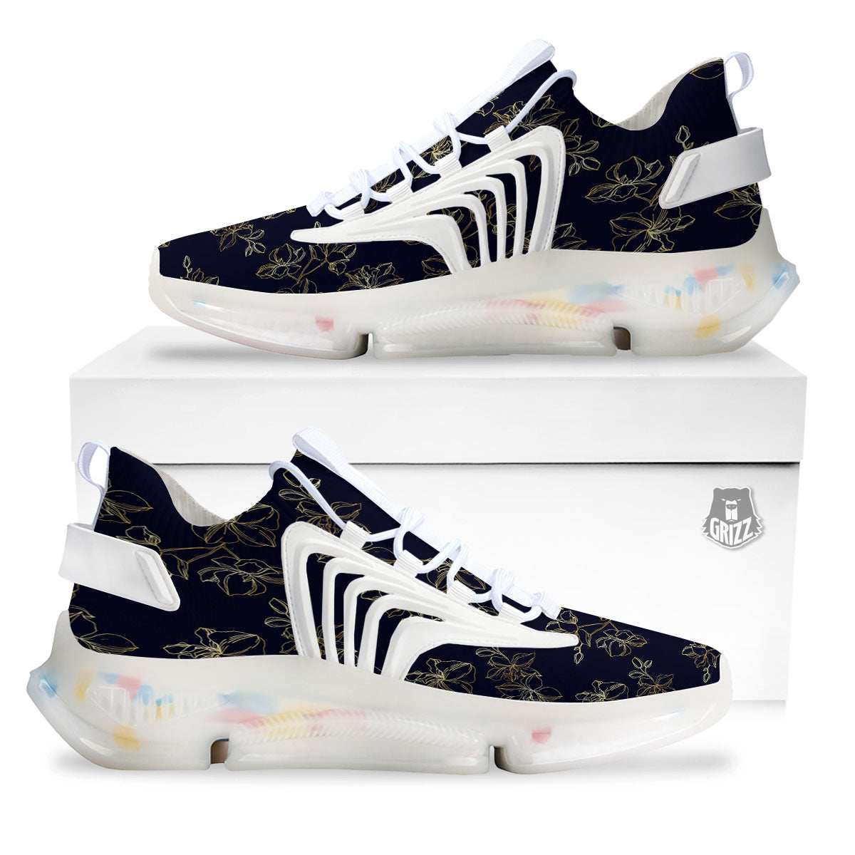 Orchid Golden Print Pattern White Gym Shoes-grizzshop