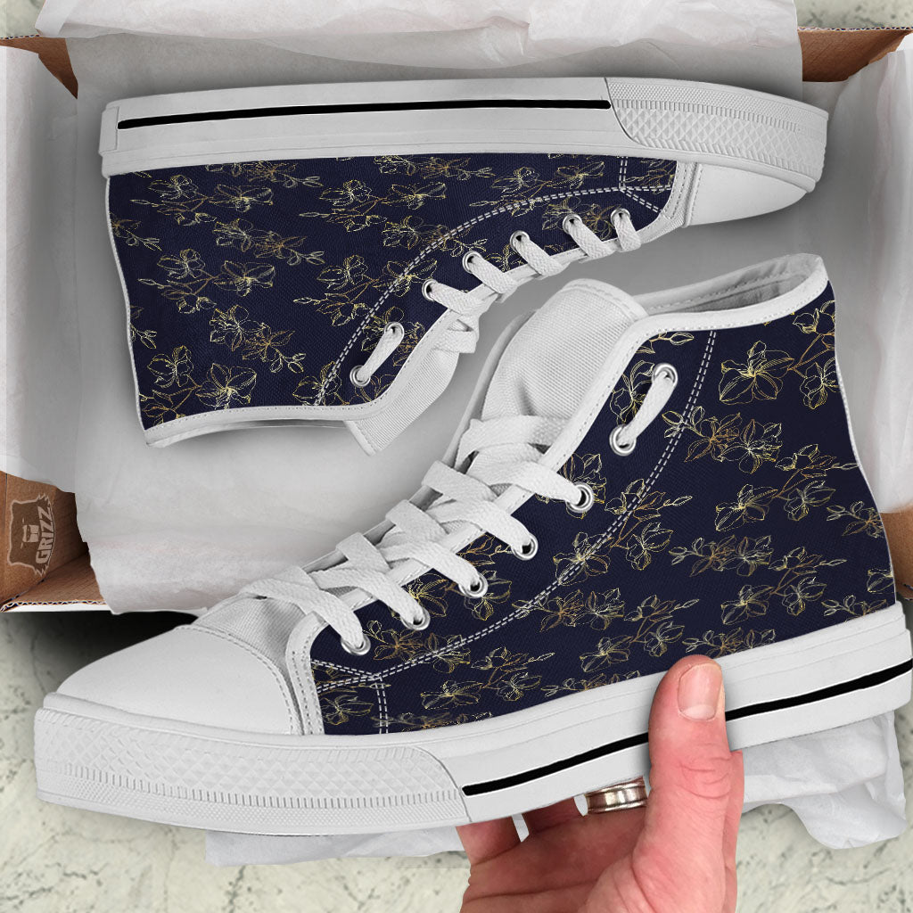 Orchid Golden Print Pattern White High Top Shoes-grizzshop