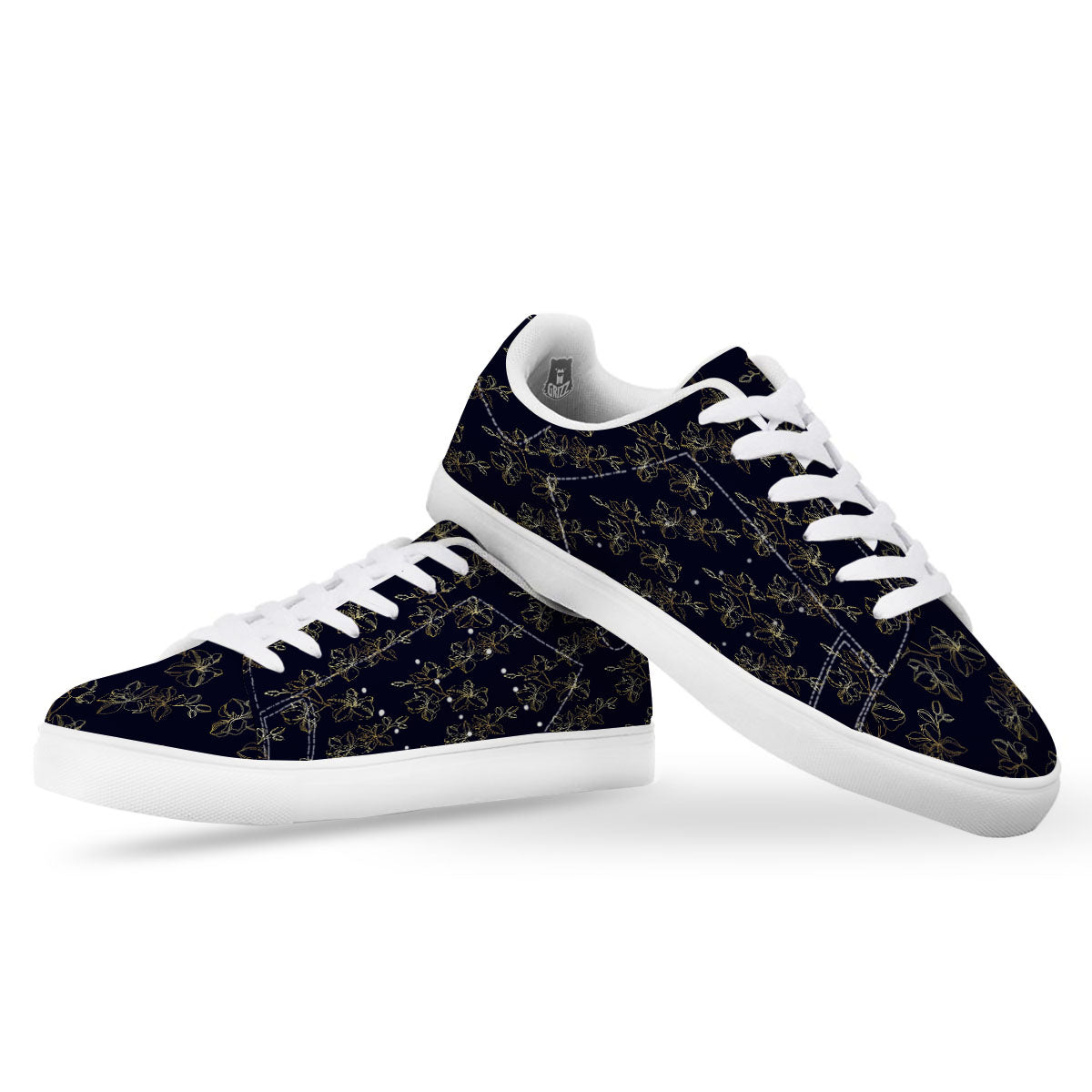 Orchid Golden Print Pattern White Low Top Sneakers-grizzshop