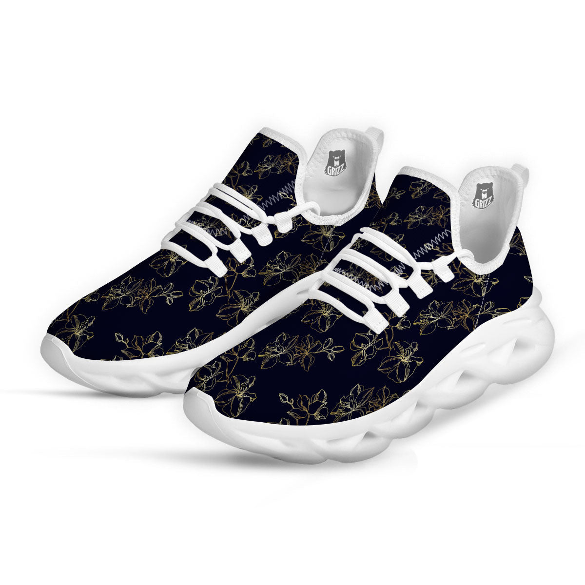 Orchid Golden Print Pattern White Running Shoes-grizzshop