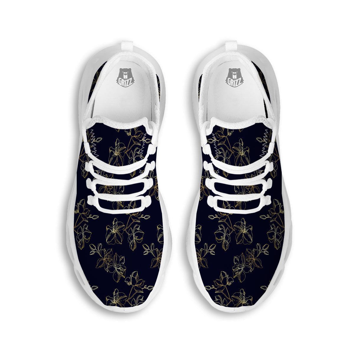 Orchid Golden Print Pattern White Running Shoes-grizzshop