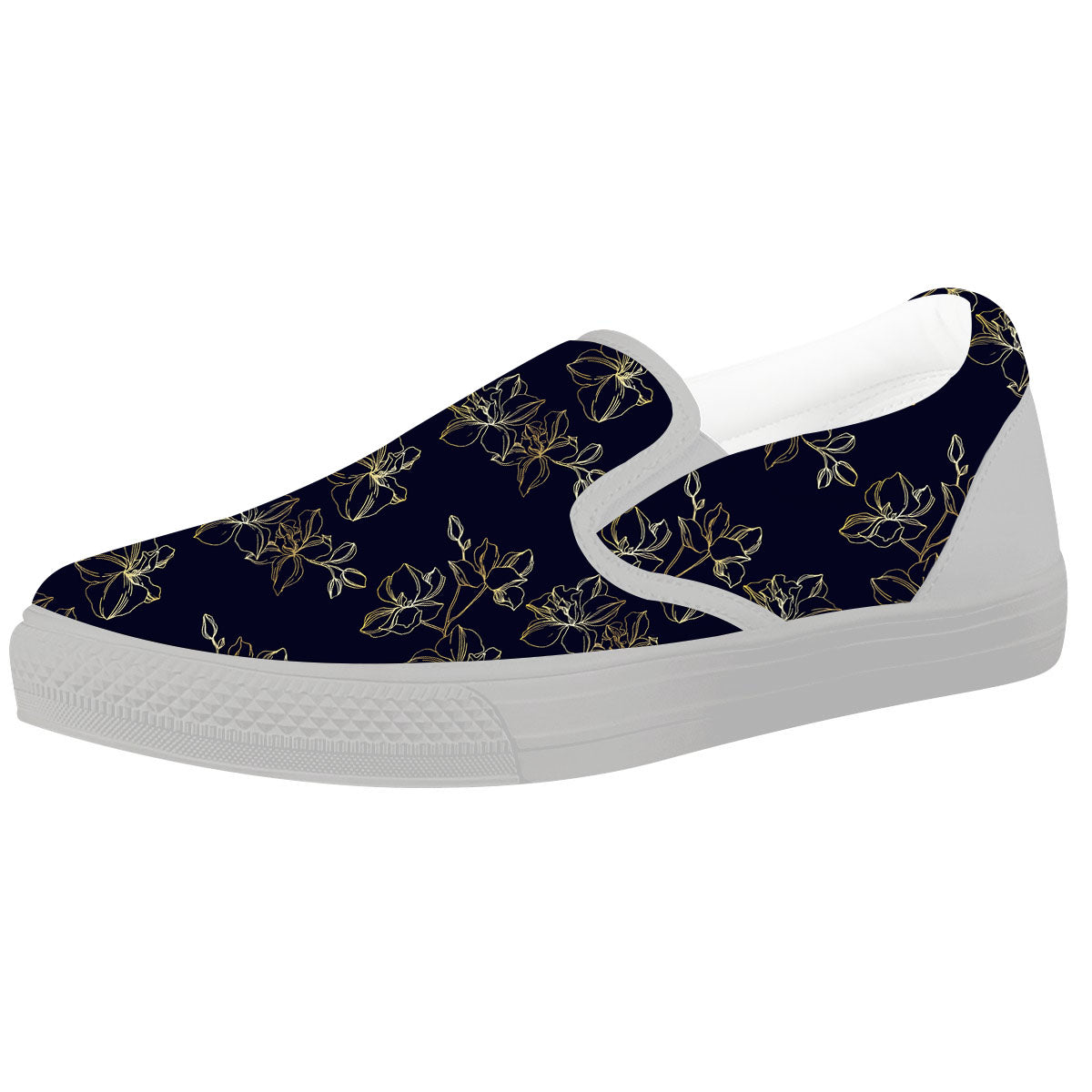 Orchid Golden Print Pattern White Slip On Shoes-grizzshop
