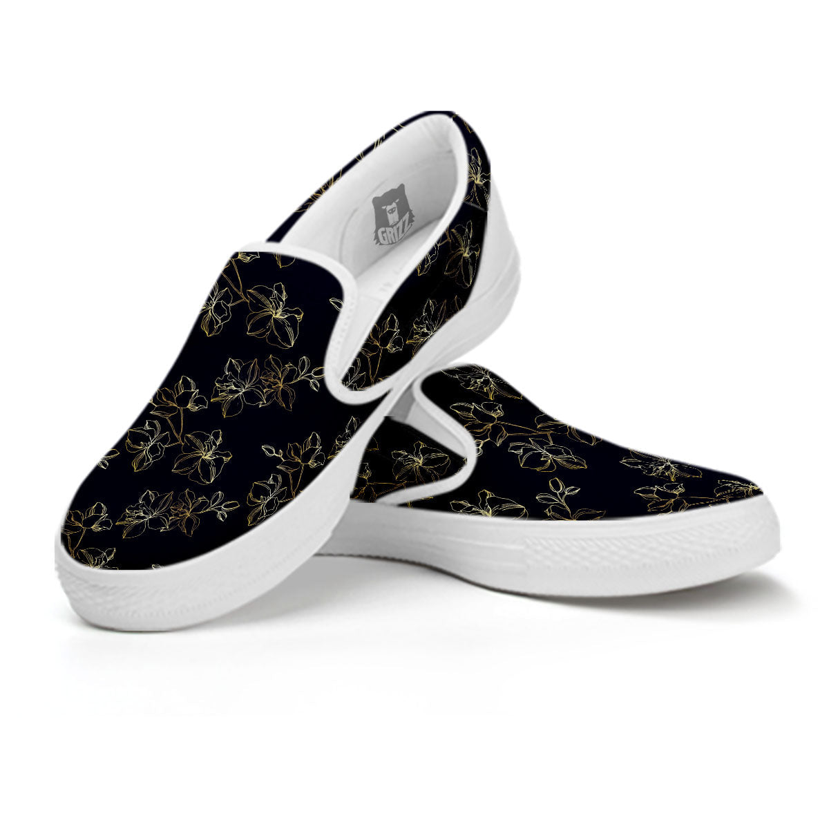Orchid Golden Print Pattern White Slip On Shoes-grizzshop