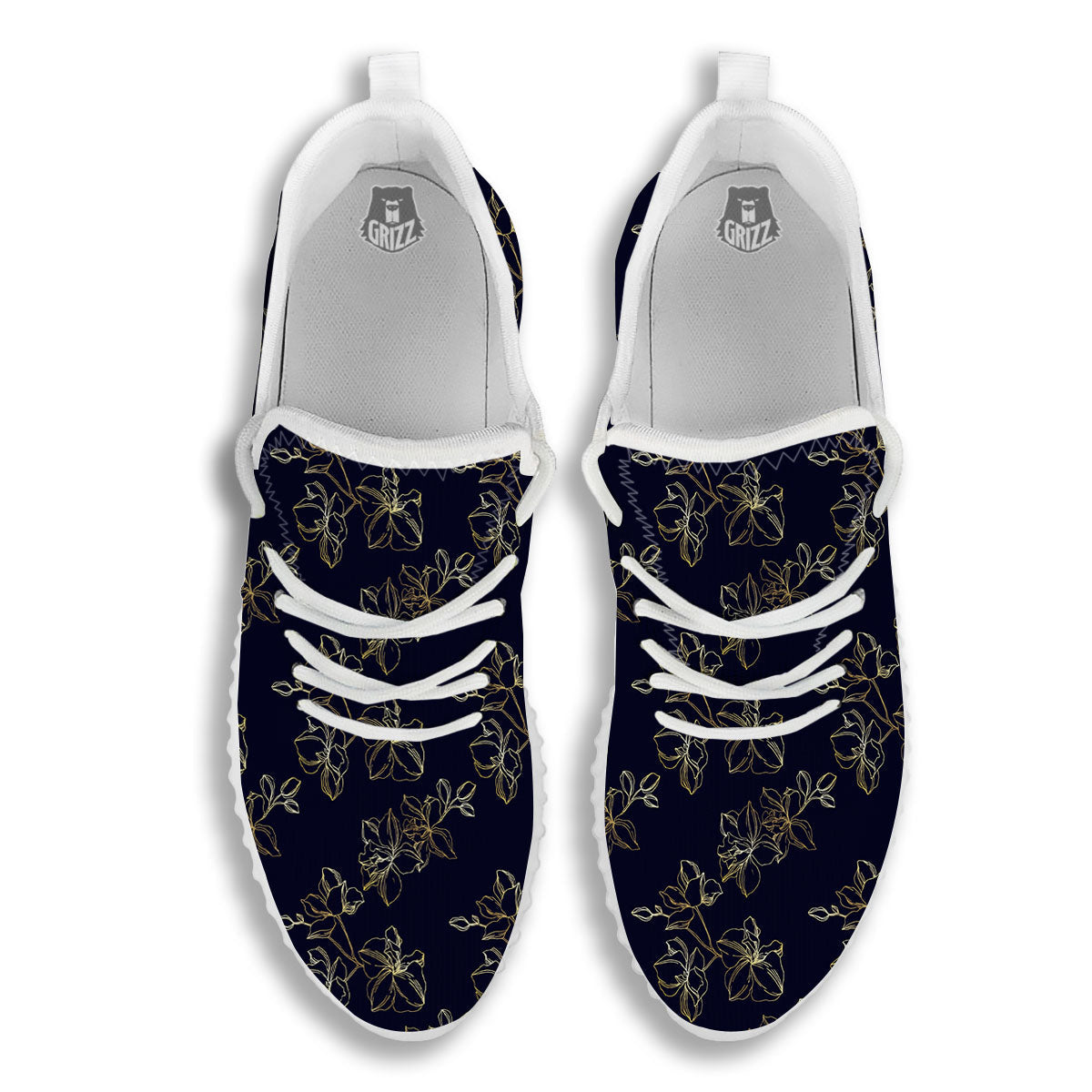 Orchid Golden Print Pattern White Walking Shoes-grizzshop