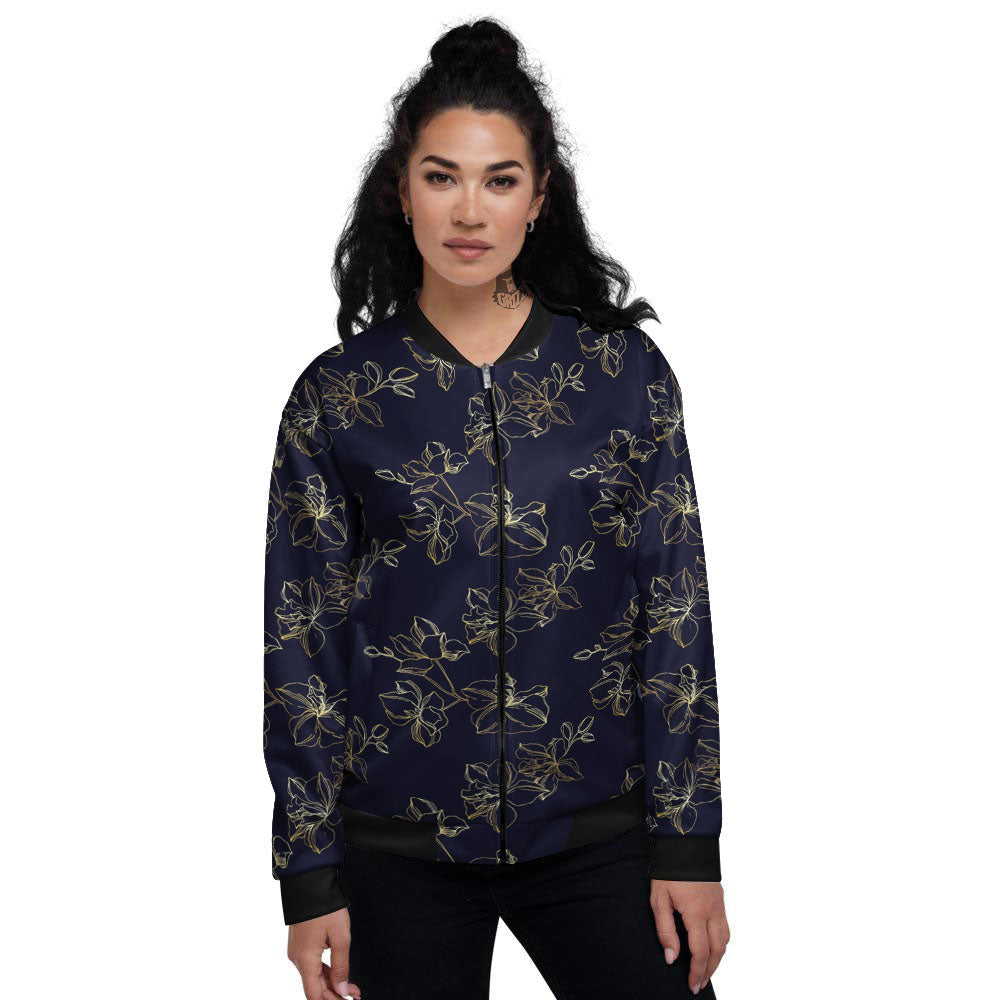 Orchid Golden Print Pattern Women's Bomber Jacket-grizzshop