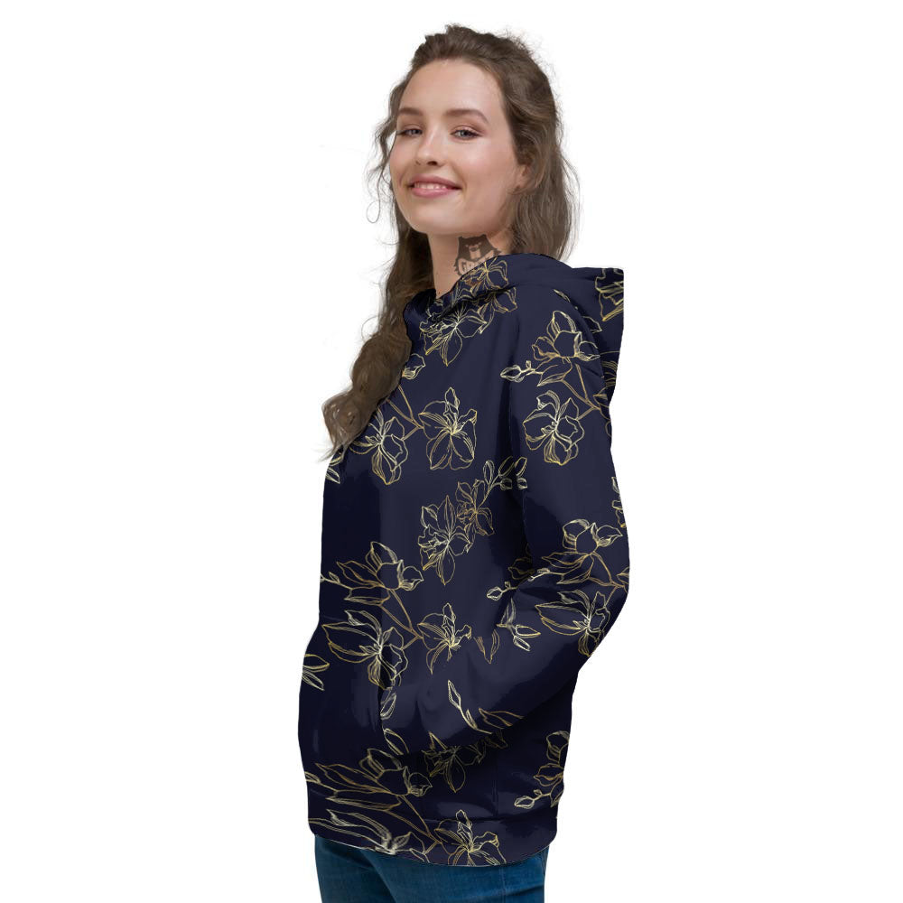 Orchid Golden Print Pattern Women's Hoodie-grizzshop