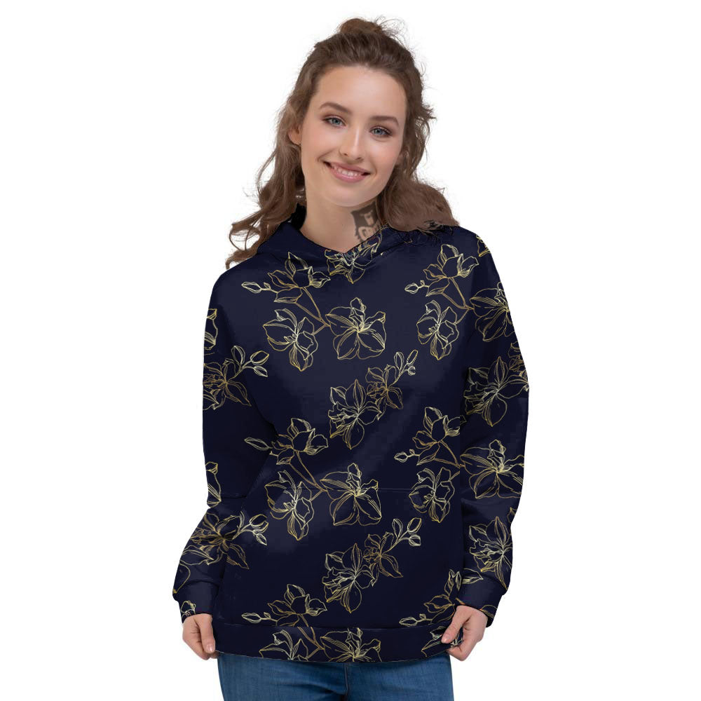 Orchid Golden Print Pattern Women's Hoodie-grizzshop