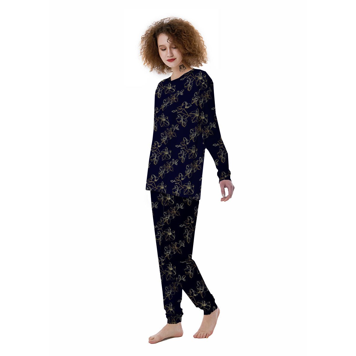 Orchid Golden Print Pattern Women's Pajamas-grizzshop