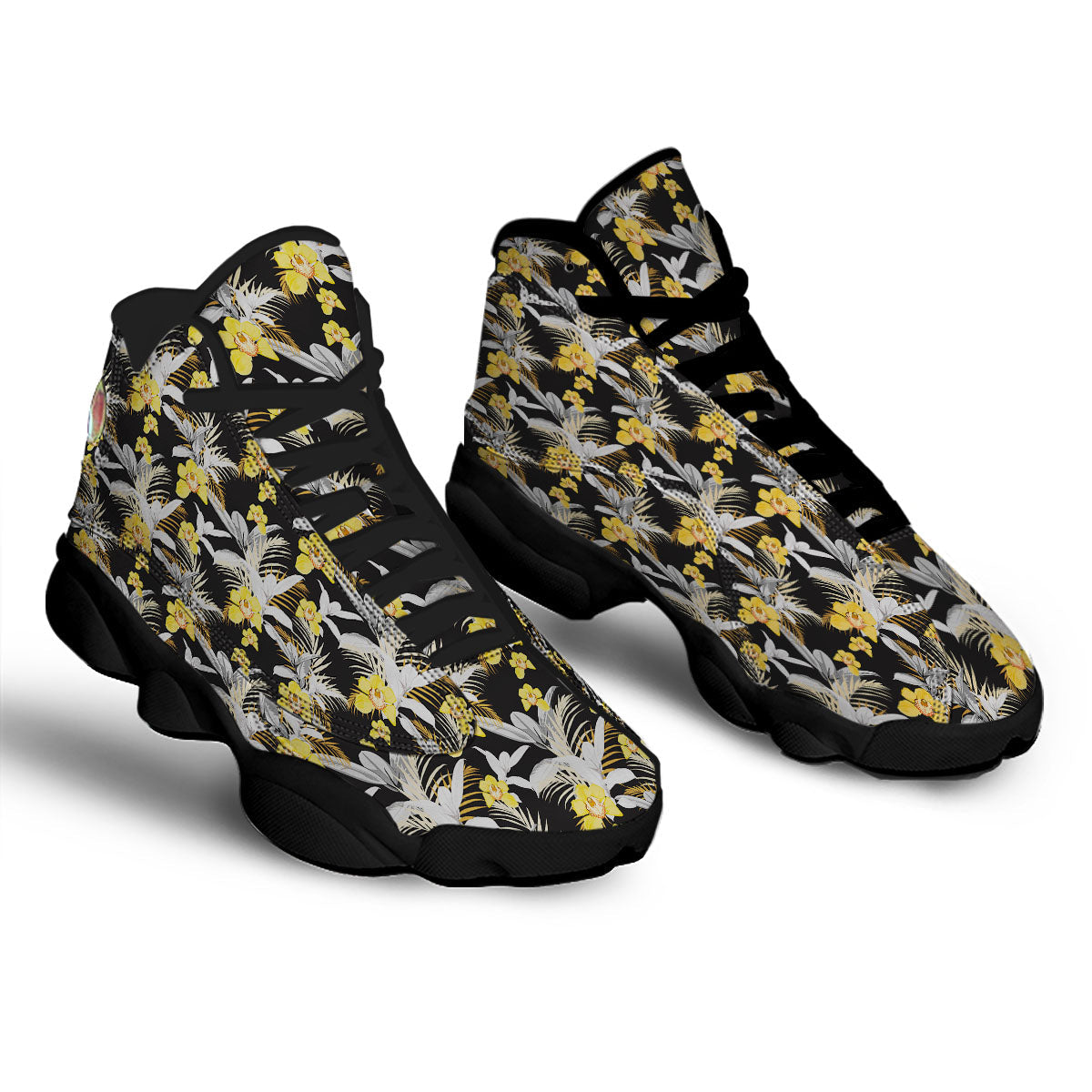 Orchid Yellow Print Pattern Black Basketball Shoes-grizzshop