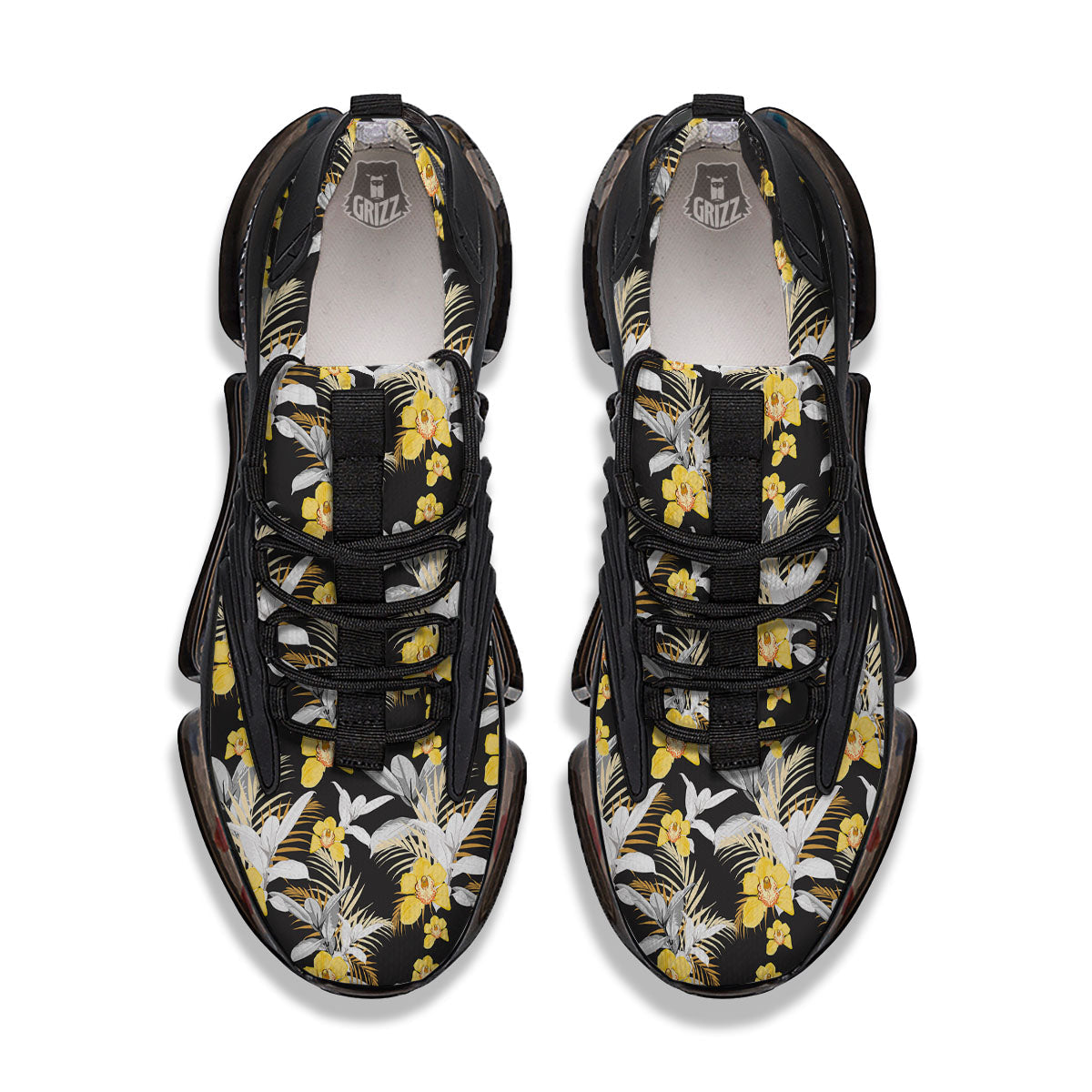 Orchid Yellow Print Pattern Black Gym Shoes-grizzshop