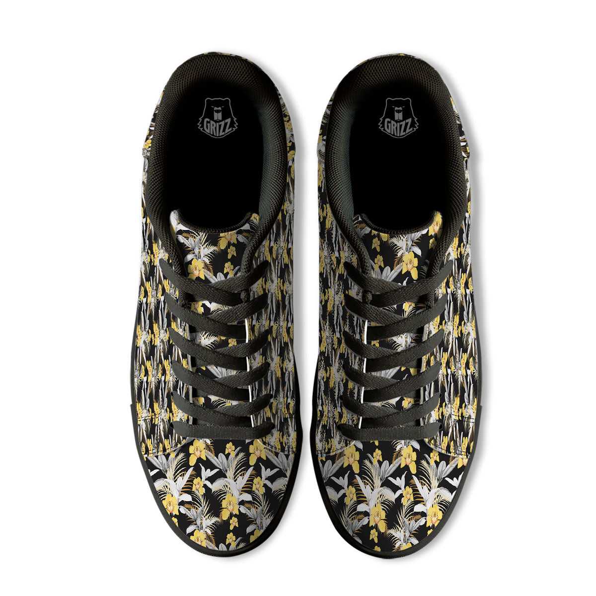 Orchid Yellow Print Pattern Black Low Top Sneakers-grizzshop