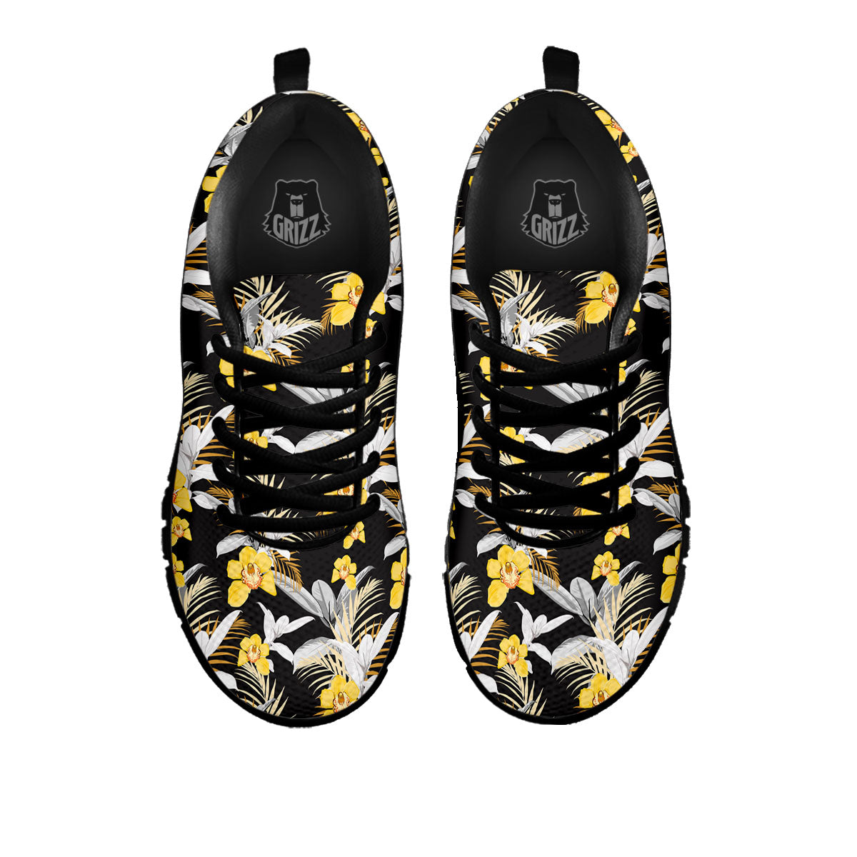 Orchid Yellow Print Pattern Black Sneaker-grizzshop