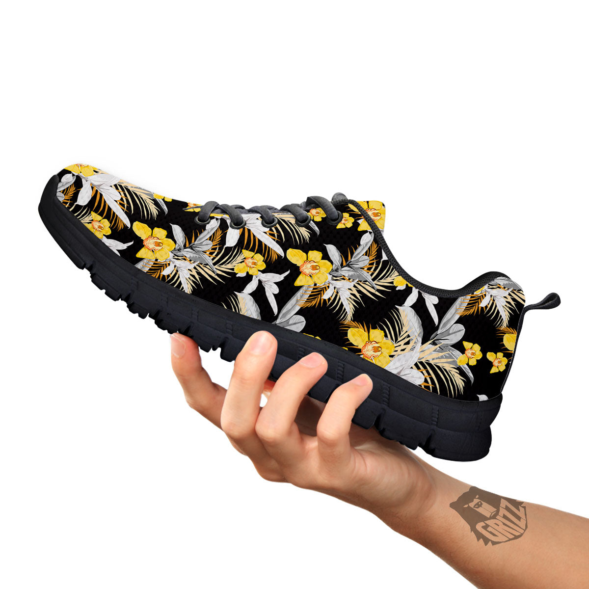 Orchid Yellow Print Pattern Black Sneaker-grizzshop