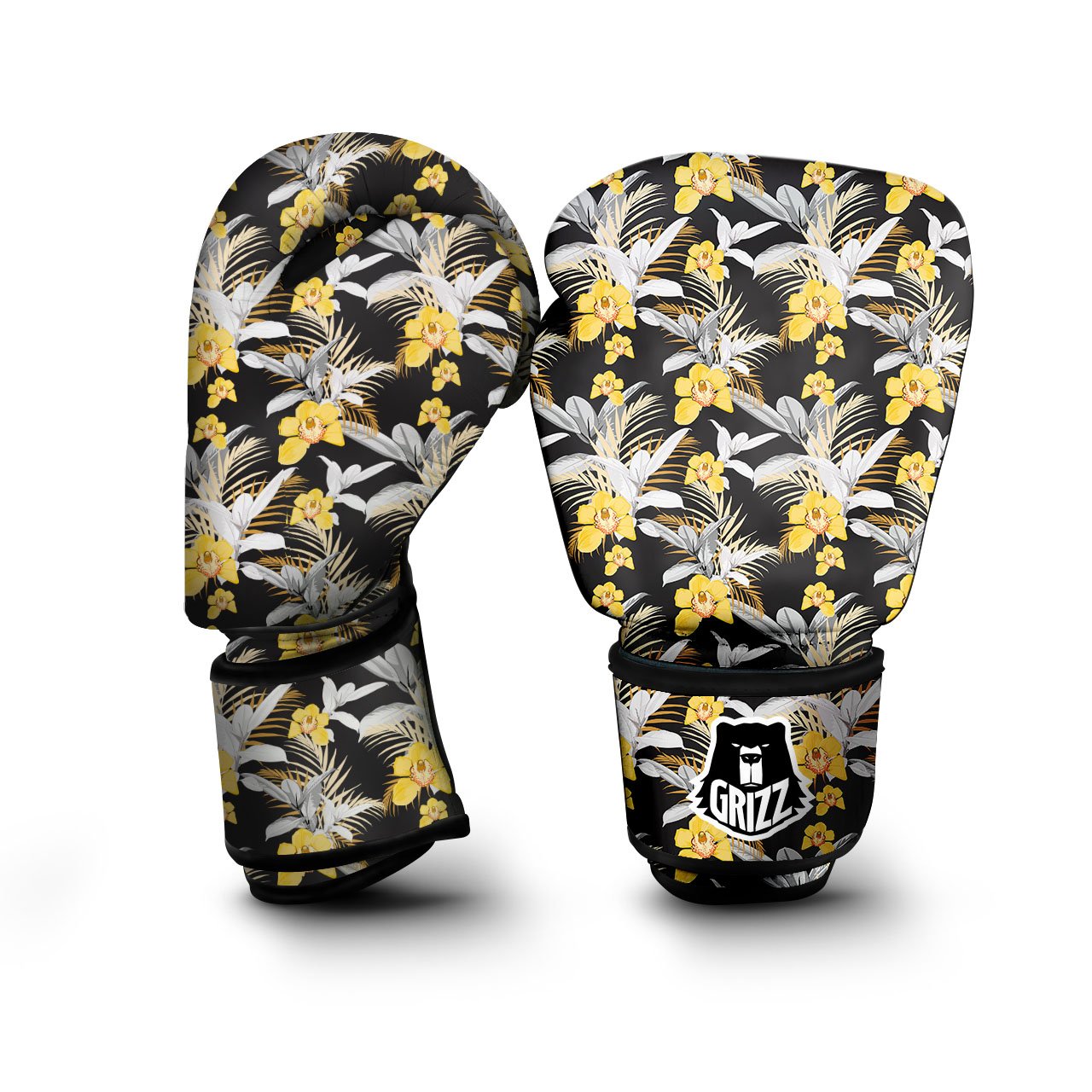 Orchid Yellow Print Pattern Boxing Gloves-grizzshop