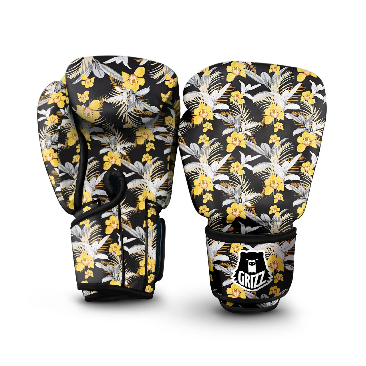 Orchid Yellow Print Pattern Boxing Gloves-grizzshop