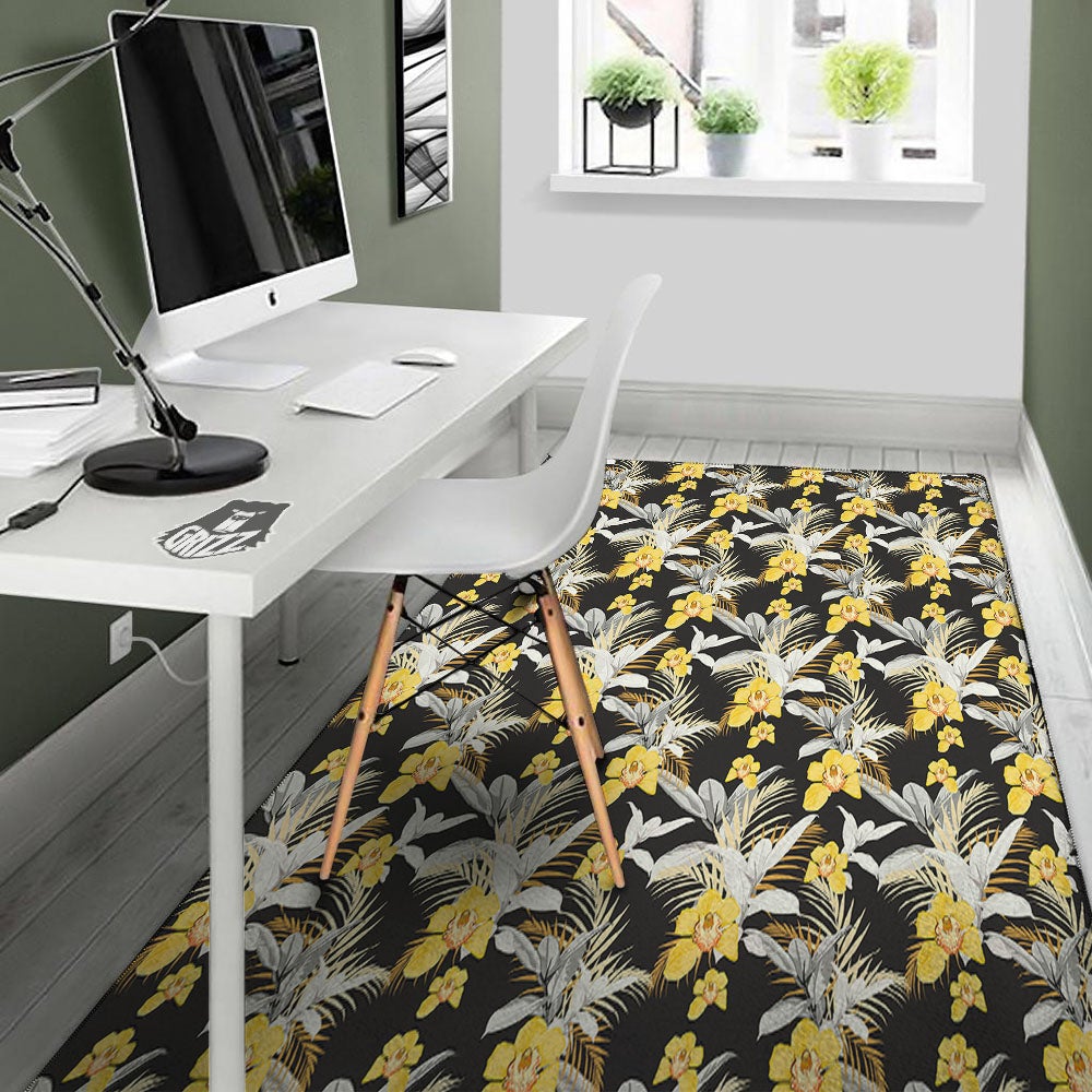 Orchid Yellow Print Pattern Floor Mat-grizzshop